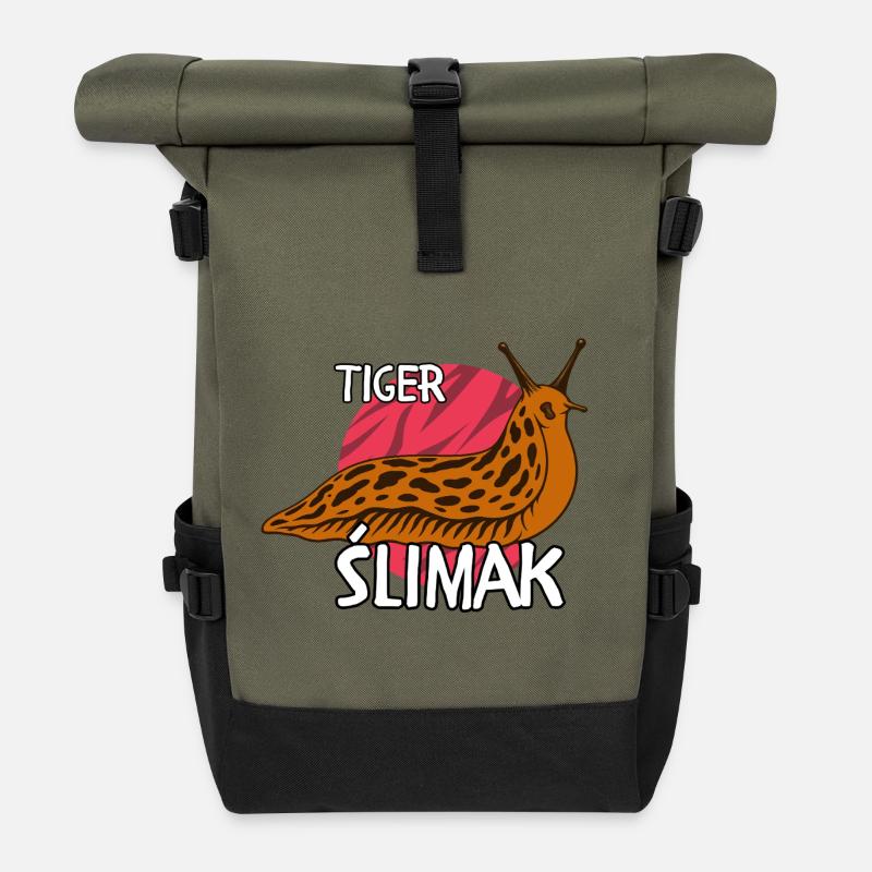 Tiger Ślimak | Lustiges polnisches Meme Shirt - Rolltop Rucksack - Olive/Schwarz