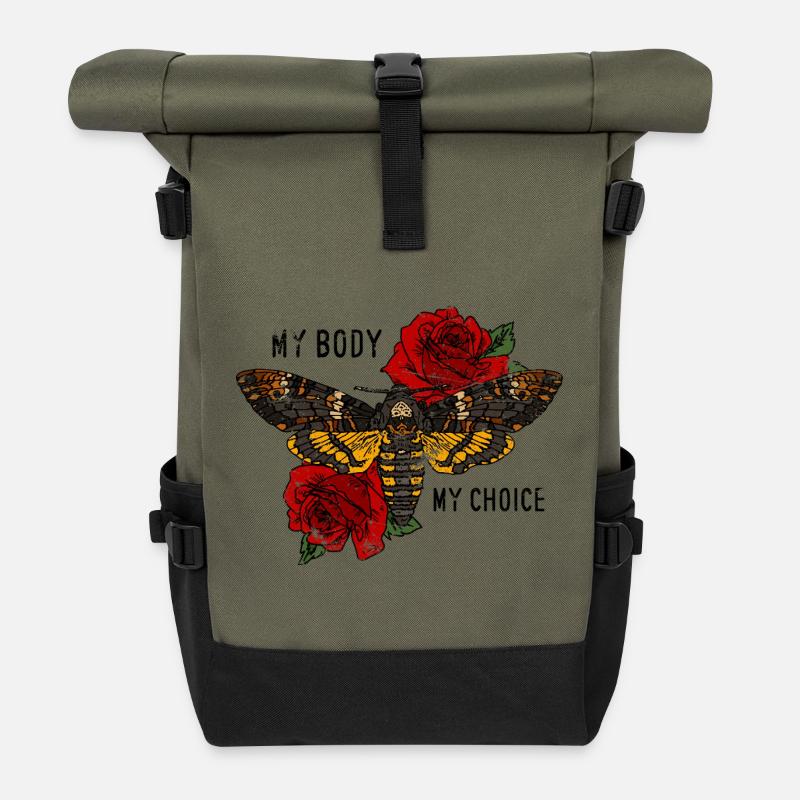 Tarantula Butterfly with Roses - Roll Top Backpack - olive/black
