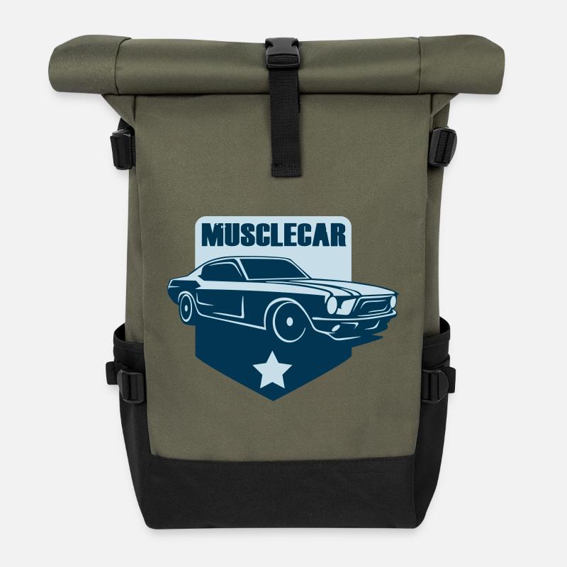 Muscle Car Badge Retro Shield - Roll Top Backpack - olive/black