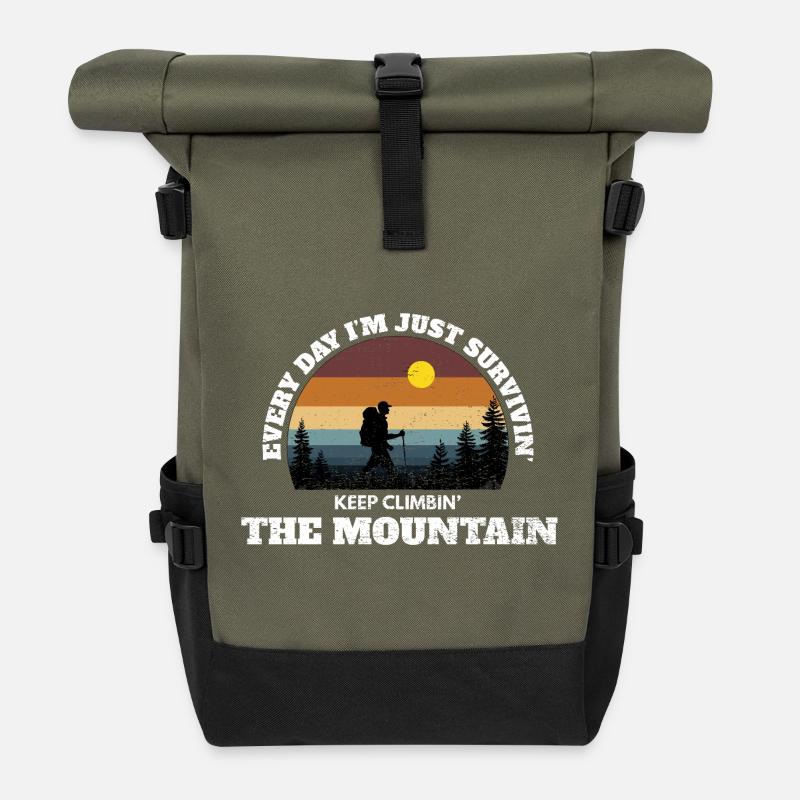 Keep Climbing The Mountain – Grunge Mountain Edit - Roll Top Backpack - olive/black