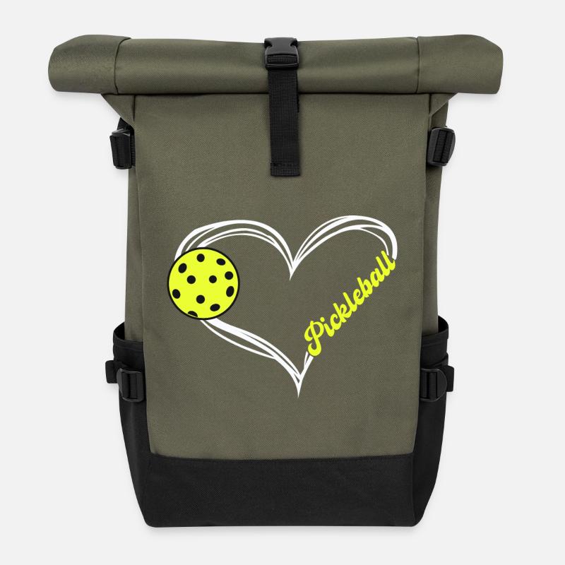 Pickleball Heart Neon Love - Roll Top Backpack - olive/black