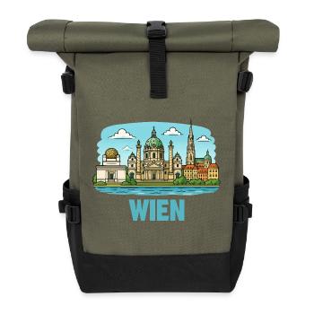 Vienna Panorama: Historic Skyline - Roll Top Backpack - olive/black - Front