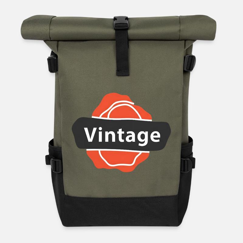 Art vintage rétro à l’ancienne - Sac à dos roll top - olive/noir