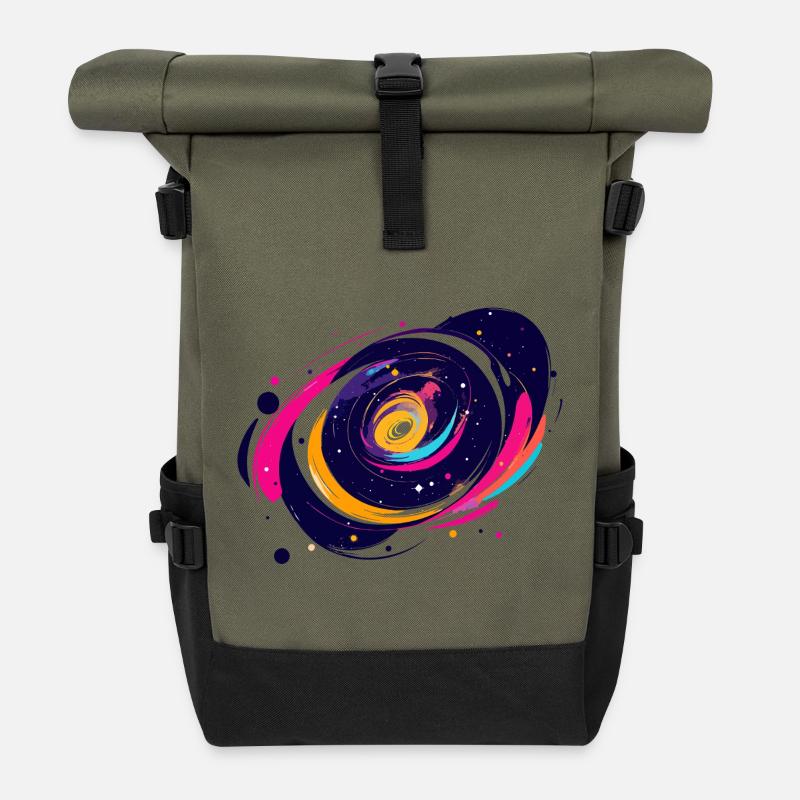 Farbwirbel Galaxie Weltall Muster - Rolltop Rucksack - Olive/Schwarz