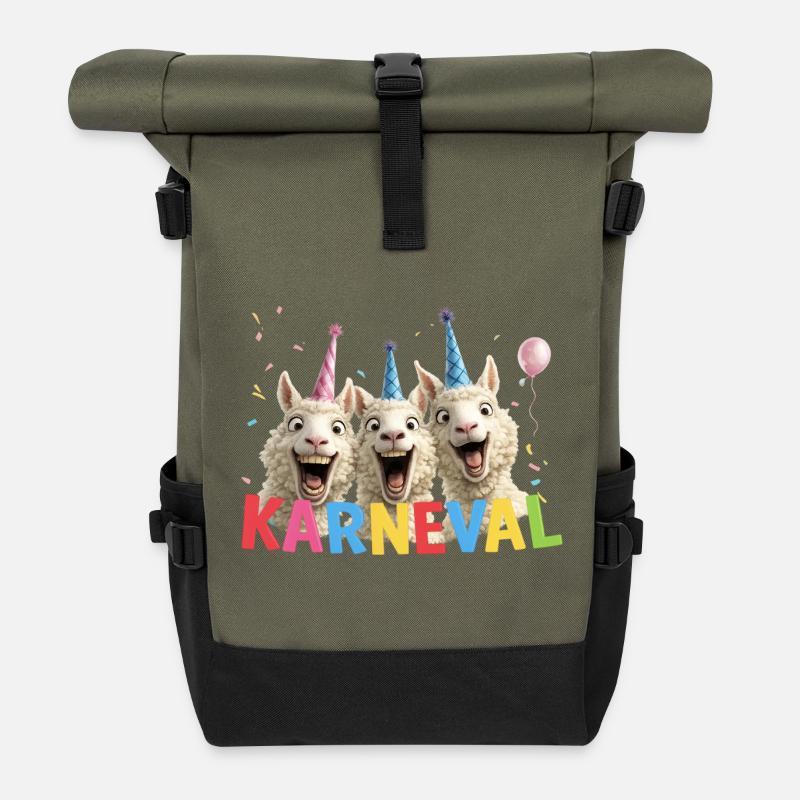 Karneval-Schafe Trio - Rolltop Rucksack - Olive/Schwarz