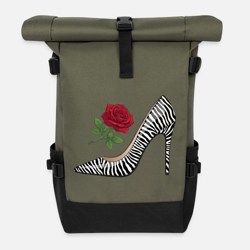 Zebra High Heel Rose - Rolltop Rucksack - Olive/Schwarz