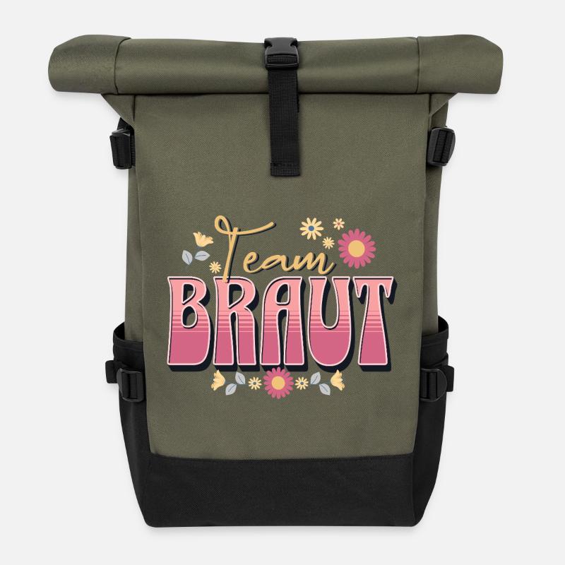 Team Bride Junggesellinnenabschied - Rolltop Rucksack - Olive/Schwarz