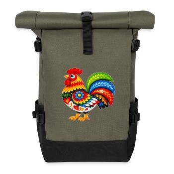 Colorful Kugut in Folk Style - Roll Top Backpack - olive/black - Front