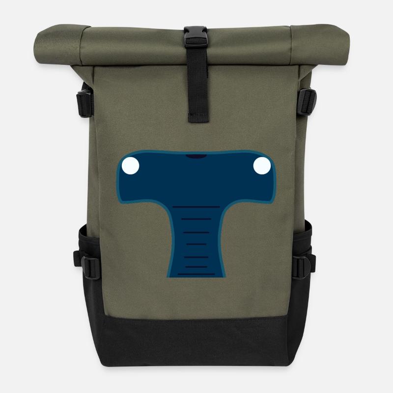 Mitternachtsblauer stilisierter Hammerhai-Kopf - Rolltop Rucksack - Olive/Schwarz