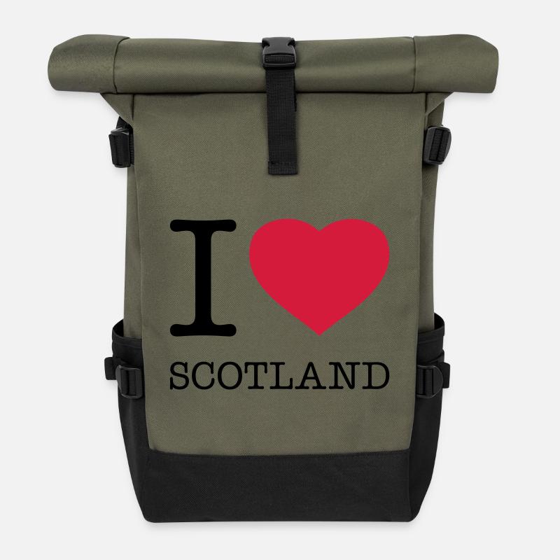 I LOVE SCOTLAND Schottland - Rolltop Rucksack - Olive/Schwarz