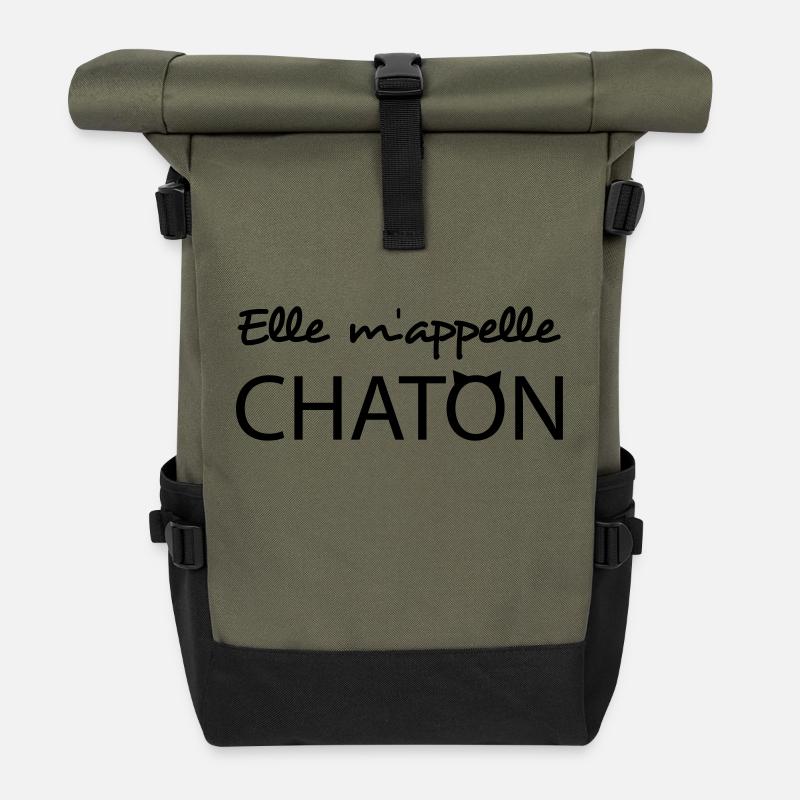 Elle m'appelle chaton - Sac à dos roll top - olive/noir