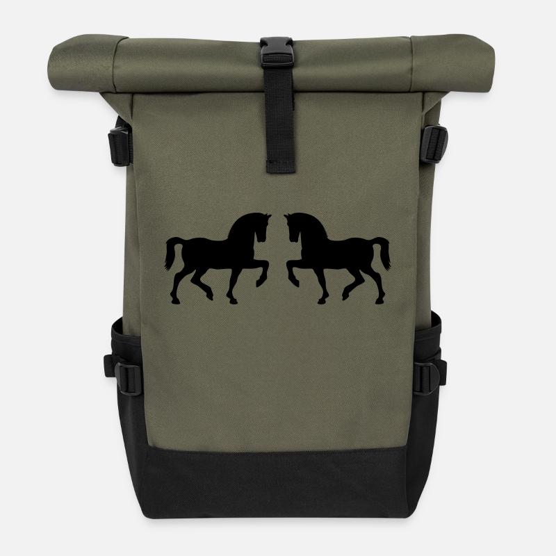 Zwei stolze Pferde - Rolltop Rucksack - Olive/Schwarz
