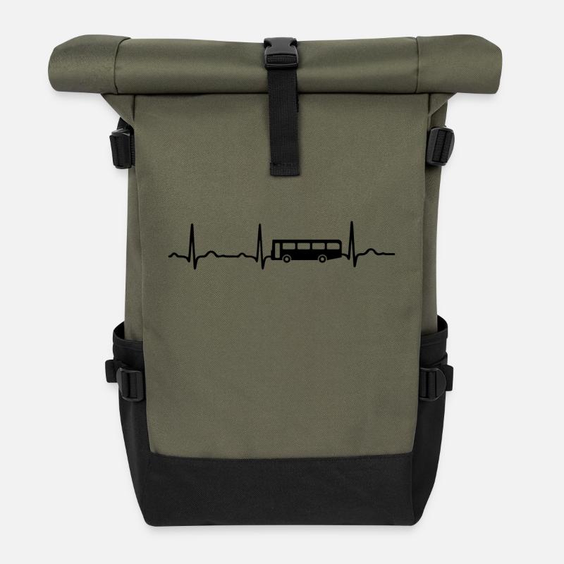 EKG HERZSCHLAG BUS schwarz - Rolltop Rucksack - Olive/Schwarz