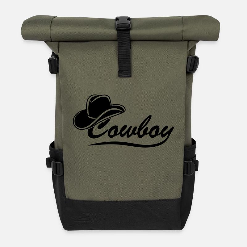 Cowboyschrift mit Hut - Rolltop Rucksack - Olive/Schwarz