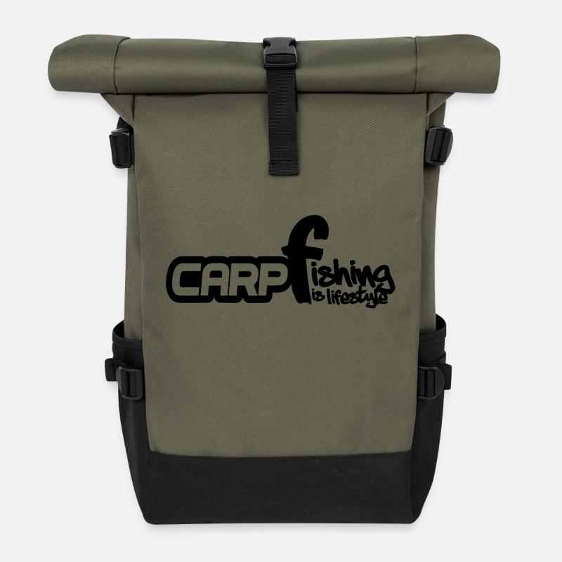 Carpe, poisson, pêche à la carpe, pêche - Sac à dos roll top - olive/noir