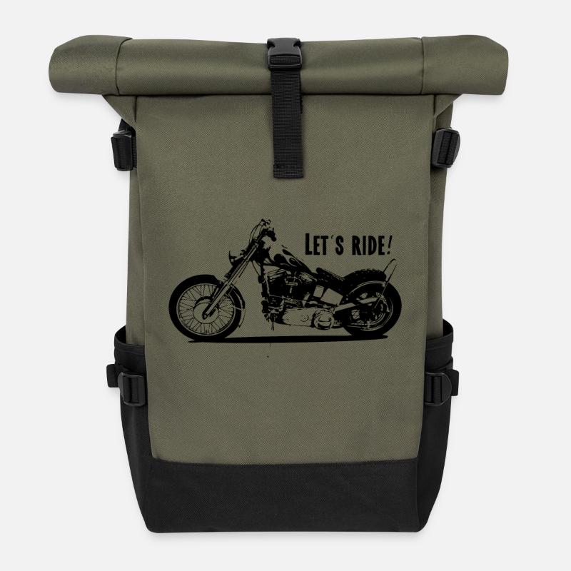 Fahren wir! Motorrad Spruch Geschenkidee - Rolltop Rucksack - Olive/Schwarz
