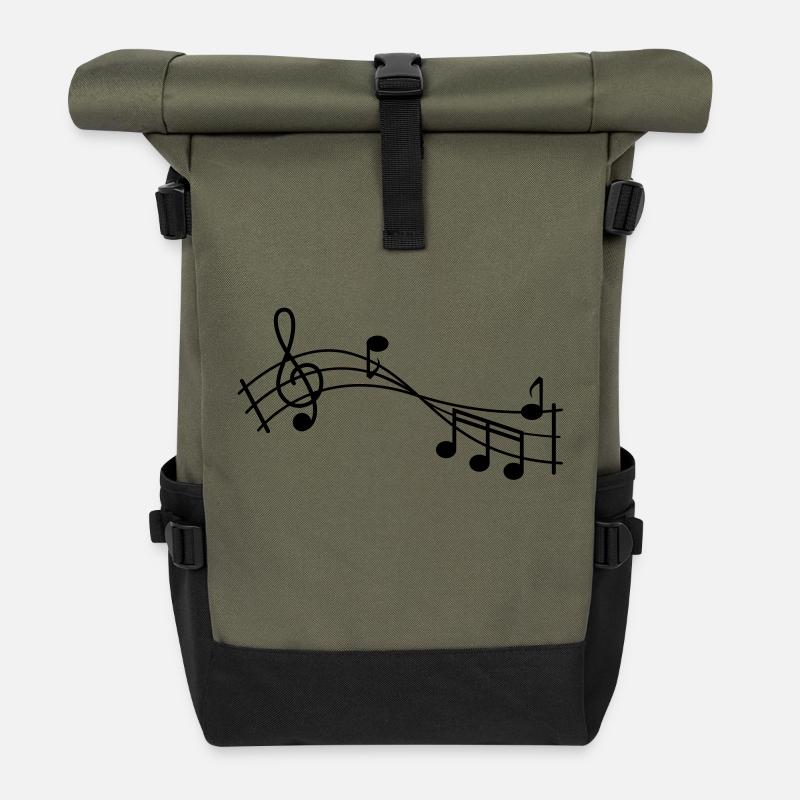 music note - Roll Top Backpack - olive/black