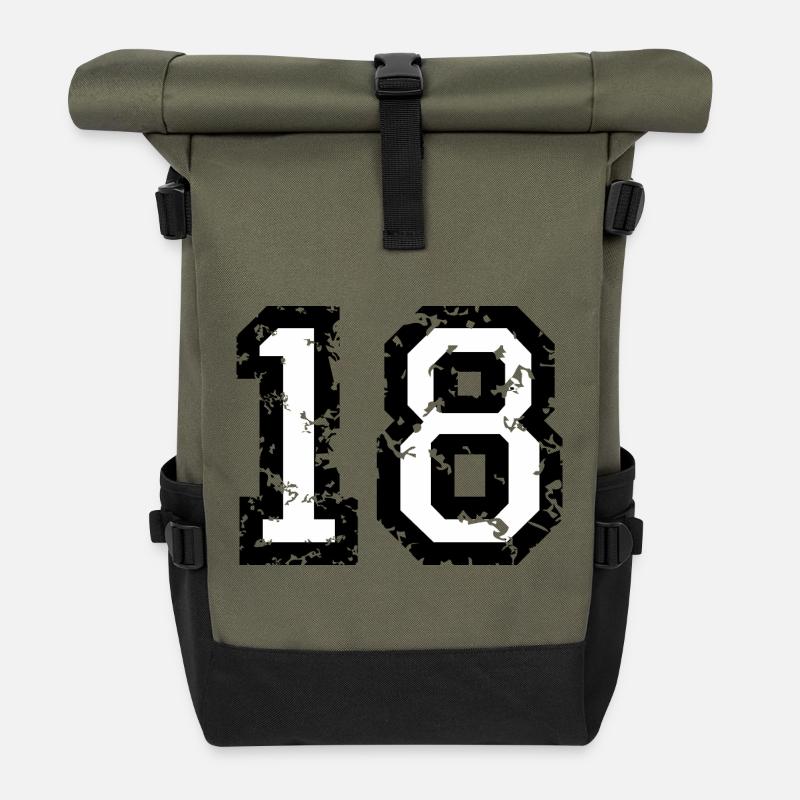 The Number Eighteen - No. 18 (two-color) white - Roll Top Backpack - olive/black