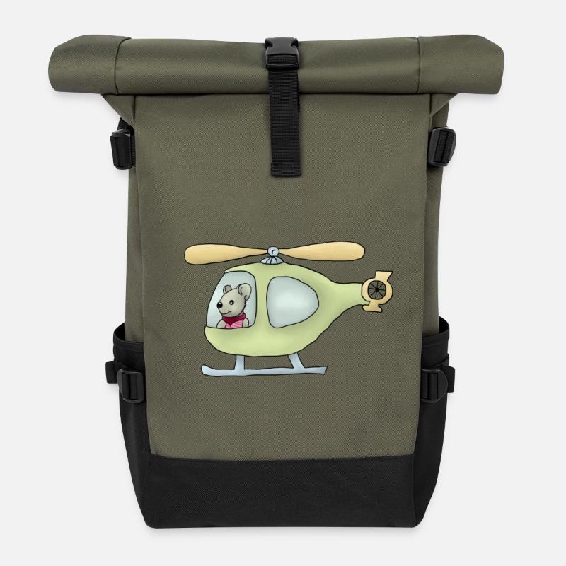 Maus im Hubschrauber - Rolltop Rucksack - Olive/Schwarz