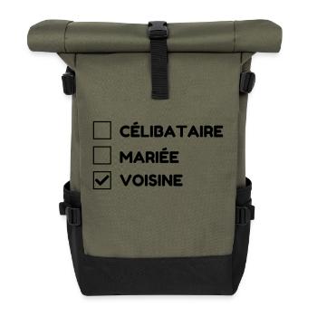 Nachbar / Nachbarschaft / Nachbarin / Haus - Rolltop Rucksack - Olive/Schwarz - Vorne