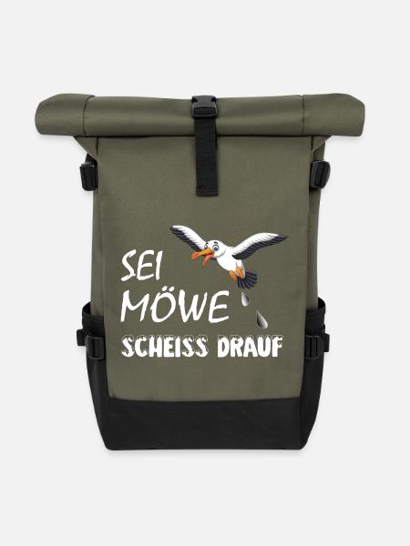 Sei Möwe, scheiss drauf, plattdeutsch Geschenk - Rolltop Rucksack - Olive/Schwarz
