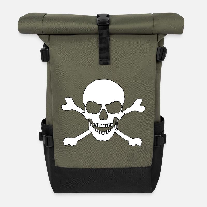 Skull and crossed bones - Rolltop Rucksack - Olive/Schwarz