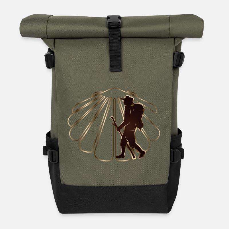 Ein Pilger auf einem Pilgerweg mit Jakobsmuschel - Rolltop Rucksack - Olive/Schwarz