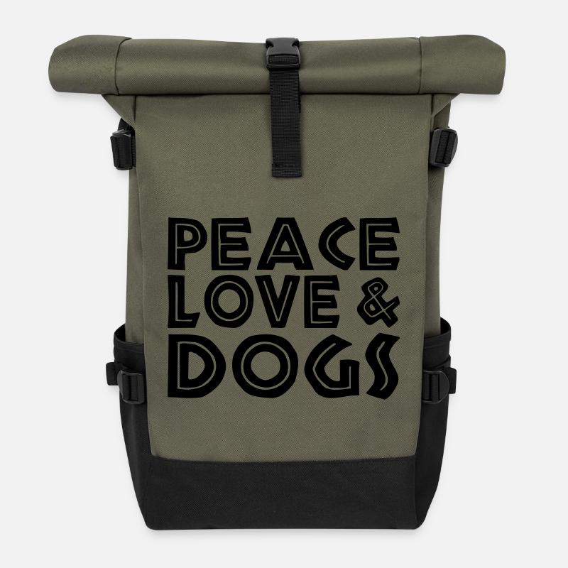 Frieden, Liebe und Hunde - Rolltop Rucksack - Olive/Schwarz