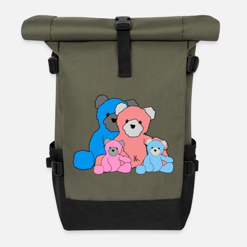 Teddy family - Roll Top Backpack - olive/black