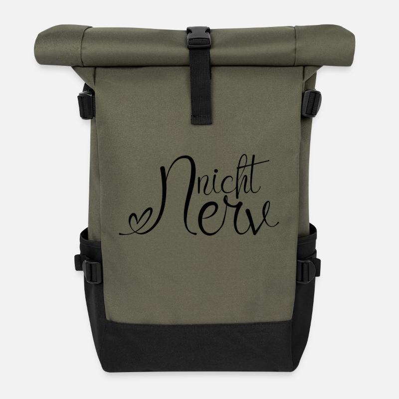 Nerv nicht Schwarz1 - Rolltop Rucksack - Olive/Schwarz