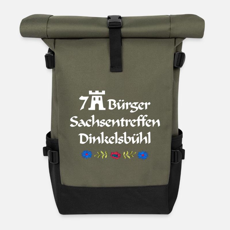 7Bürger Sachsentreffen Dinkelsbühl weiße Schrift - Rolltop Rucksack - Olive/Schwarz