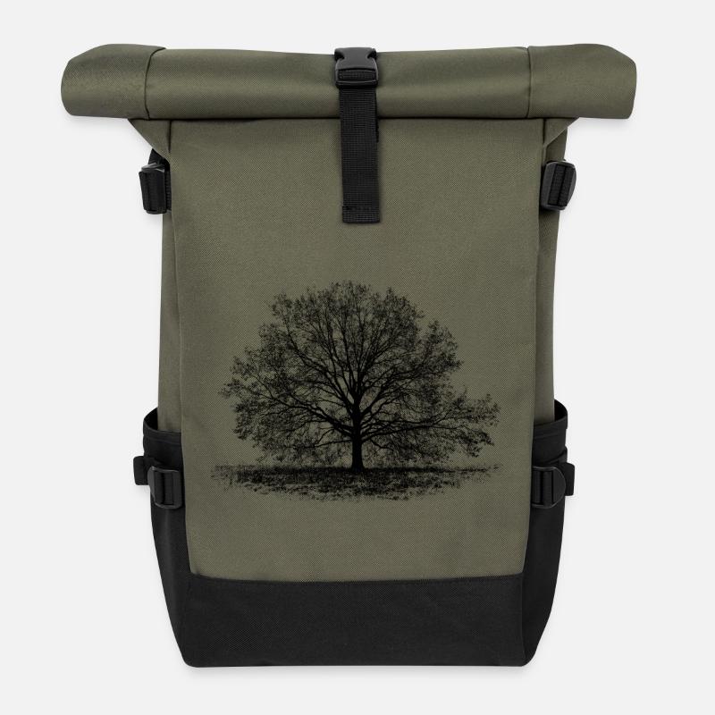 Baum in Schwarz - Rolltop Rucksack - Olive/Schwarz