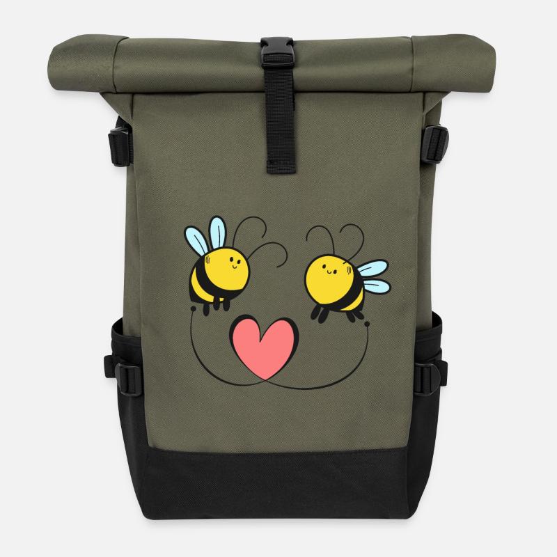 Bienen Liebe Hochzeit - Rolltop Rucksack - Olive/Schwarz