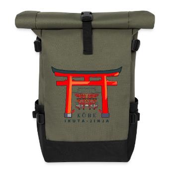 Kobe, Japan, Torii Shrine Ikuta- jinja, drawing - Roll Top Backpack - olive/black - Front