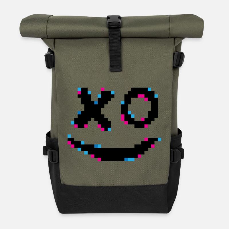 Neon Pixel Confetti - Roll Top Backpack - olive/black