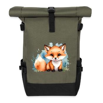 Niedlicher kleiner Fuchs - Aquarellmotiv - Rolltop Rucksack - Olive/Schwarz - Vorne