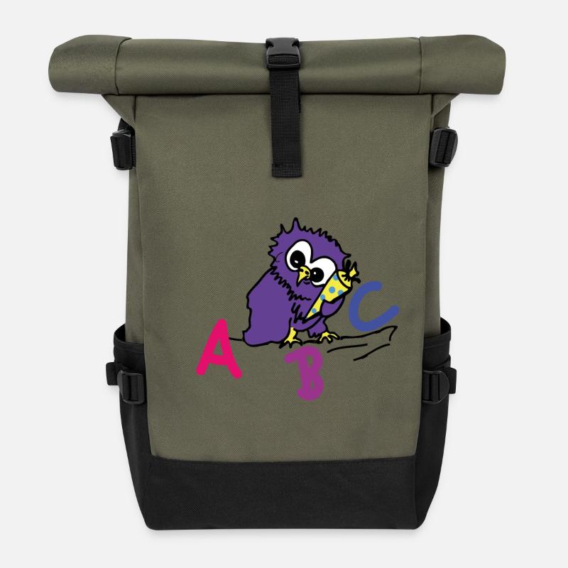 ABC Owl - Roll Top Backpack - olive/black