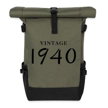 Jahrgang 1940er Jahre - Geschenkidee zum Geburtstag - Rolltop Rucksack - Olive/Schwarz - Vorne
