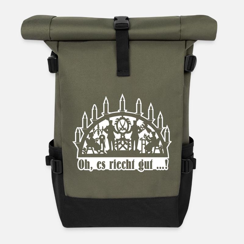 Schwibbogen - Oh es riecht gut (Differenzbild) - Rolltop Rucksack - Olive/Schwarz
