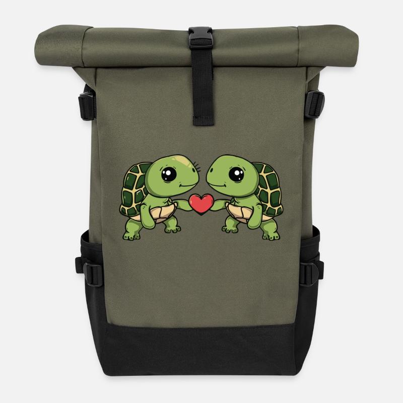 Schildkröte Paar Valentinstag - Rolltop Rucksack - Olive/Schwarz