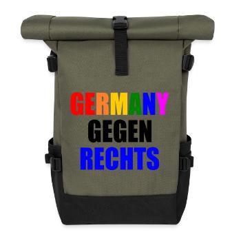 Germany gegen rechts - Rolltop Rucksack - Olive/Schwarz - Vorne