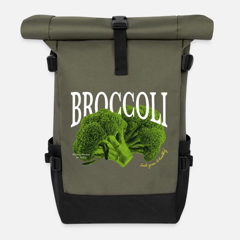 Brocoli – Design végétal esthétique - Sac à dos roll top - olive/noir