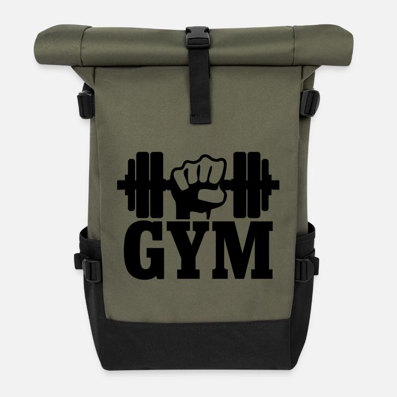 GYM Poing avec haltère - Sac à dos roll top - olive/noir