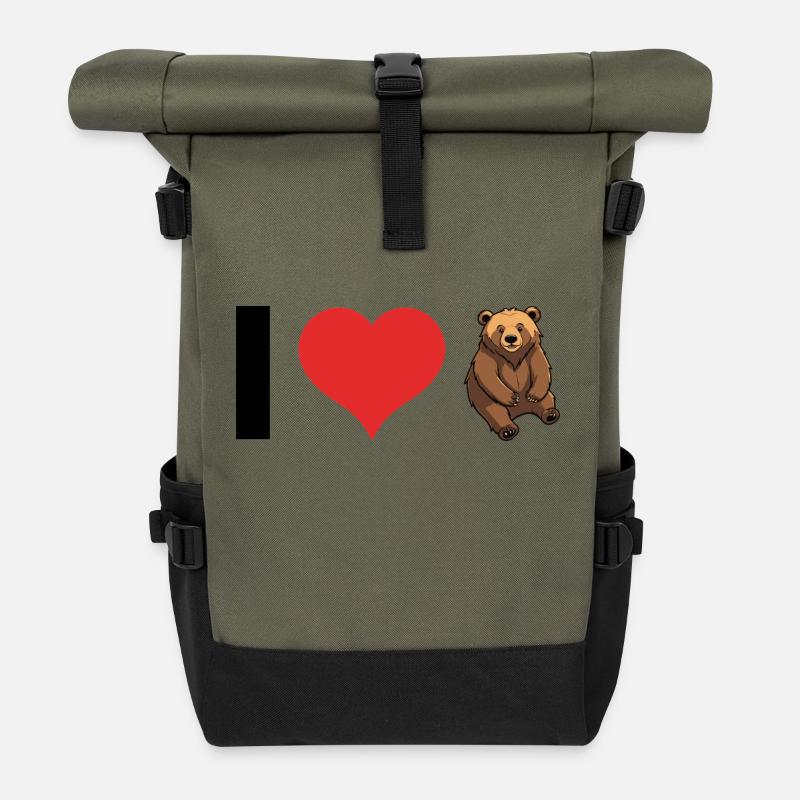 J’aime les ours - Cute Animal Design - Sac à dos roll top - olive/noir