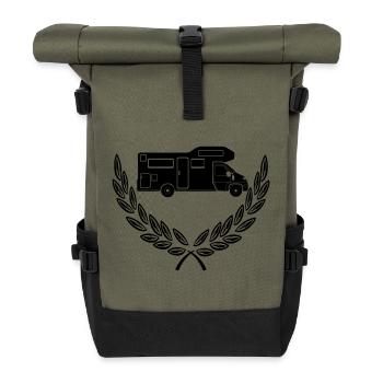 Motorhome in laurel wreath - Roll Top Backpack - olive/black - Front