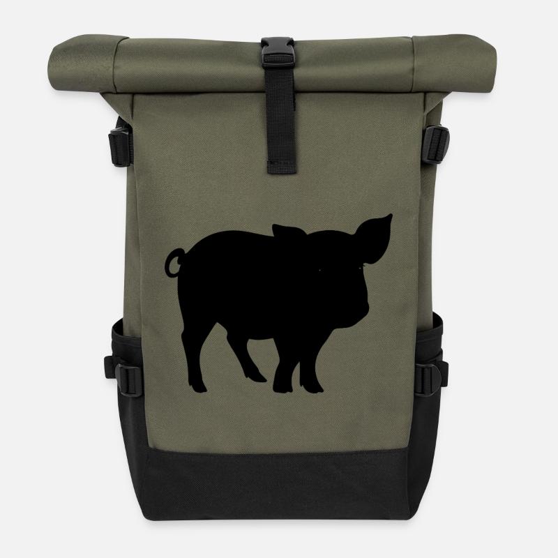 Niedliche Schweinesilhouette - Rolltop Rucksack - Olive/Schwarz