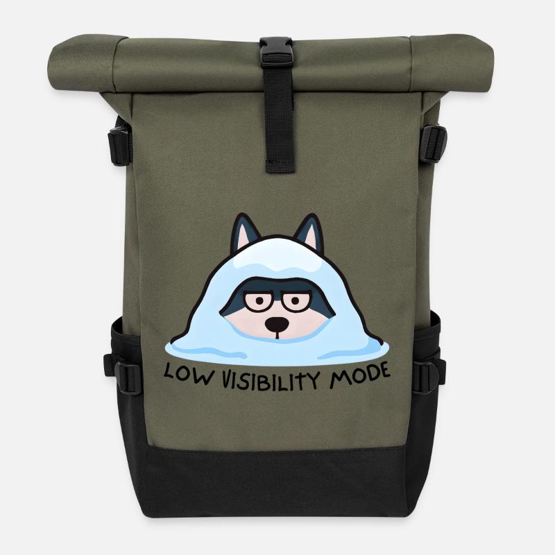 Stylish Husky in Snow Blanket - Roll Top Backpack - olive/black