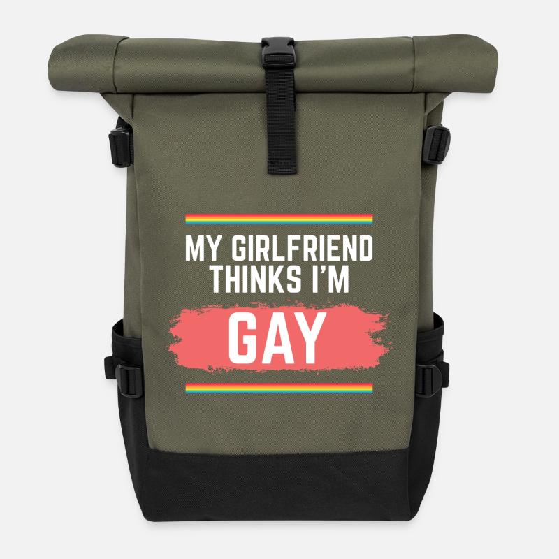 Pride Rainbow My Girlfriend Thinks I'm Gay - Roll Top Backpack - olive/black