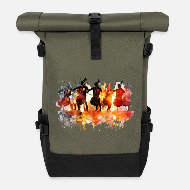 Orchestre de violoncelle abstrait à l’aquarelle - Sac à dos roll top - olive/noir