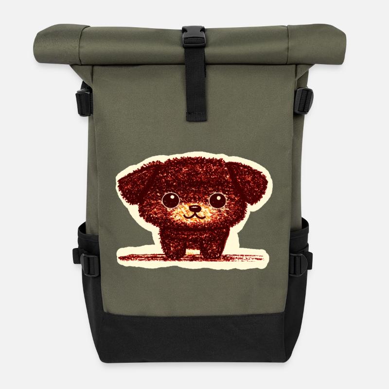 Tiny Puppy (Red) - Roll Top Backpack - olive/black